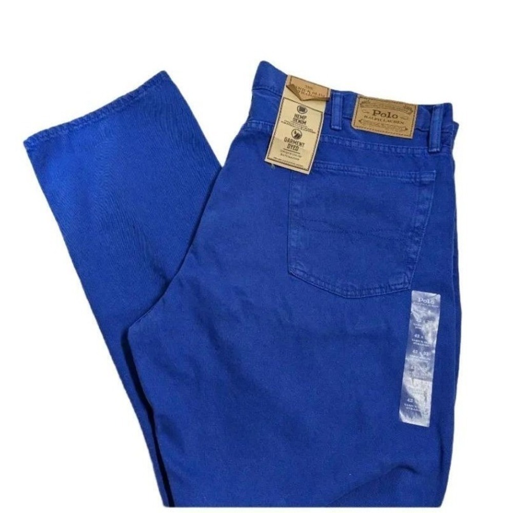 Polo Ralph Lauren Varick Slim Straight Hemp Denim Blue Jeans 42X32 NWT $138